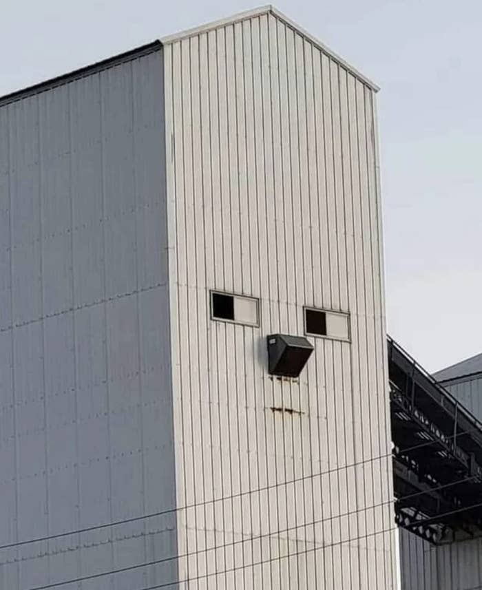 a face on a shed
