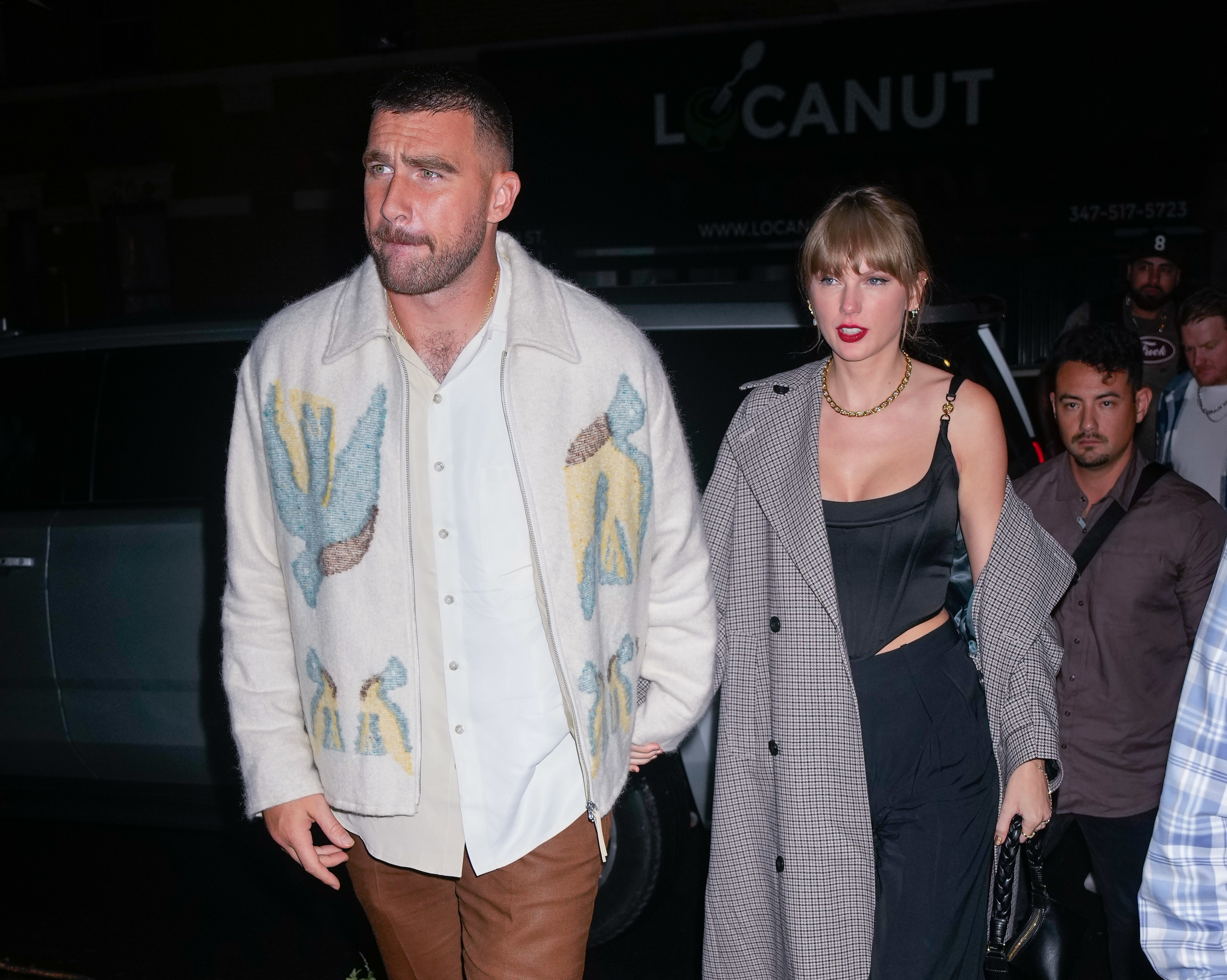 Closeup of Travis Kelce and Taylor Swift
