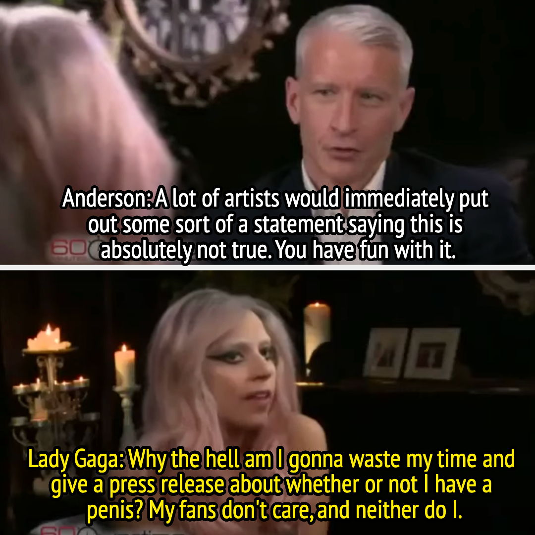 lady gaga answering that her fans don&#x27;t care and neither does she