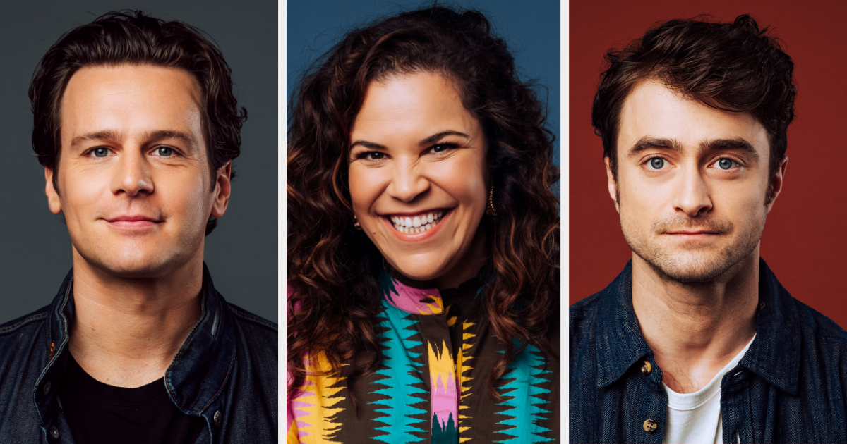 Side-by-side of Jonathan Groff, Lindsay Mendez, and Daniel Radcliffe