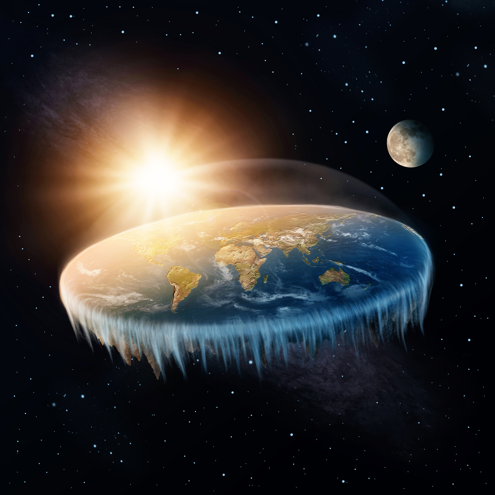 graphic of a flat earth in space