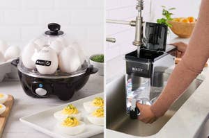 on the left: egg cooker and on the right: Brita water dispenser