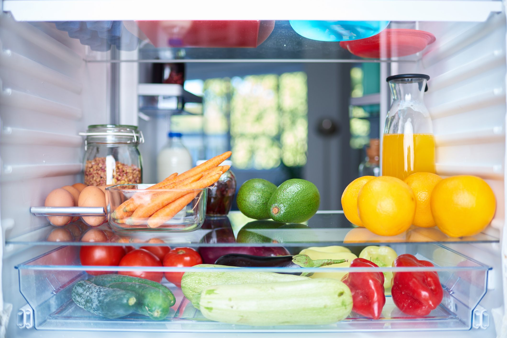 fruits and veggies in a fridge