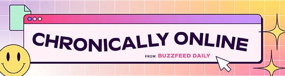 a colorful graphic with smiley faces and stars and text reading chronically online from buzzfeed daily