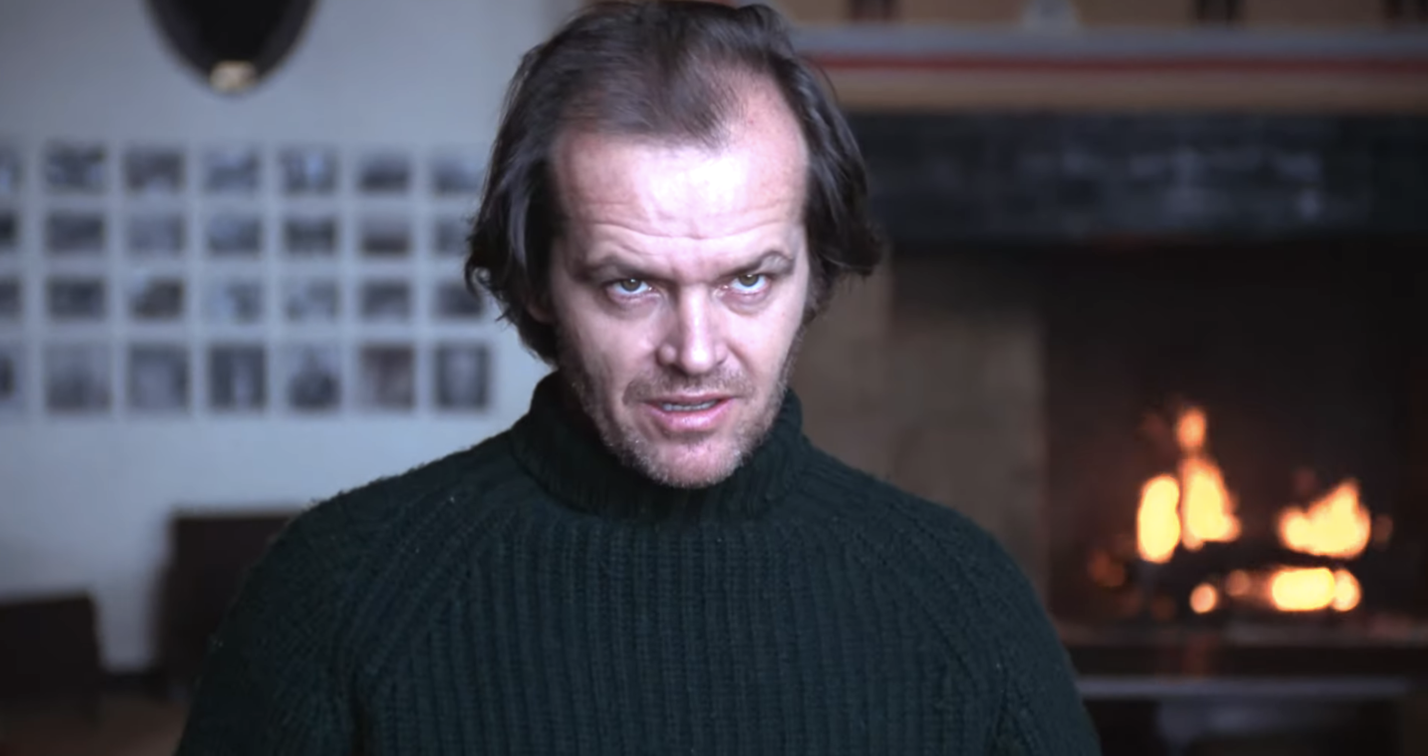 Jack Nicholson in a turtleneck looking scary as Jack Torrance