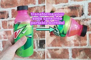 the soda can lids on a can "transforms your soda cans into portable bottles!"