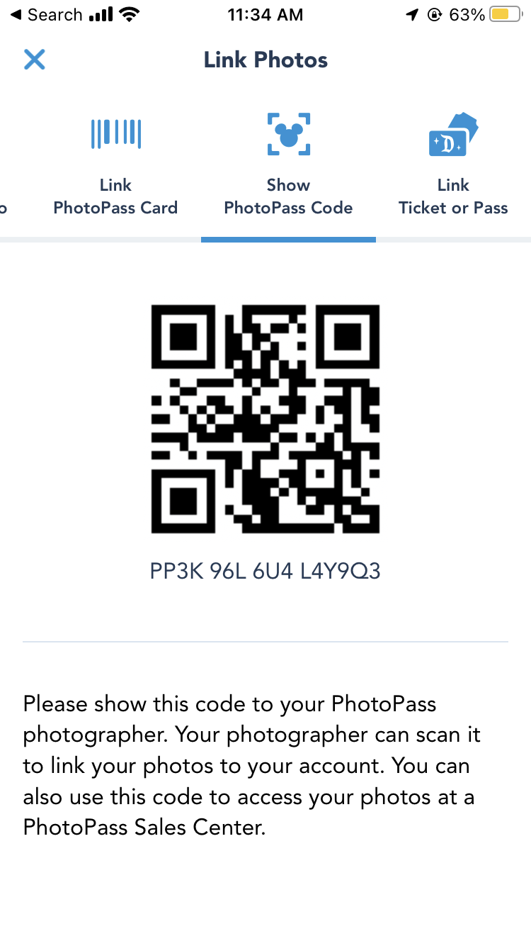 A PhotoPass code