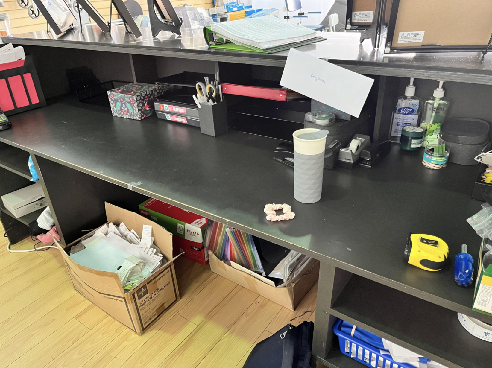 Items from a desk in a box