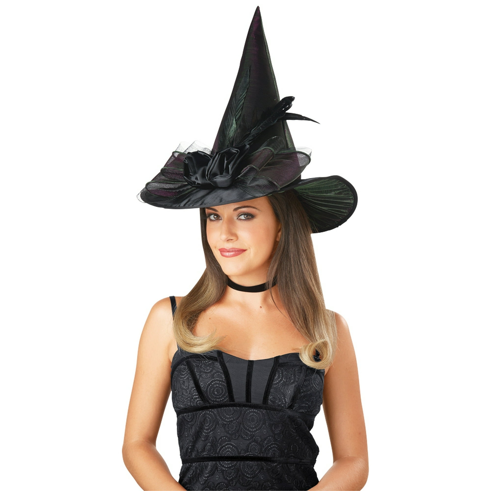 black witch hat on model