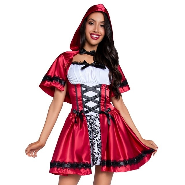 little red riding hood costume on model