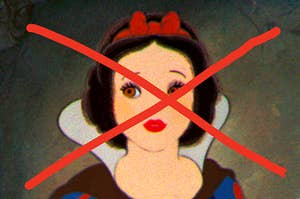 snow white with a red x over her face