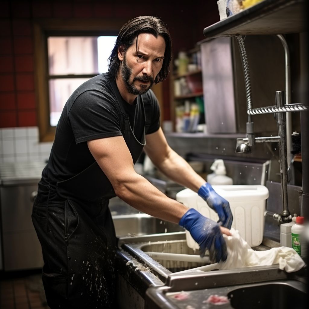 Keanu Reeves as a dishwasher
