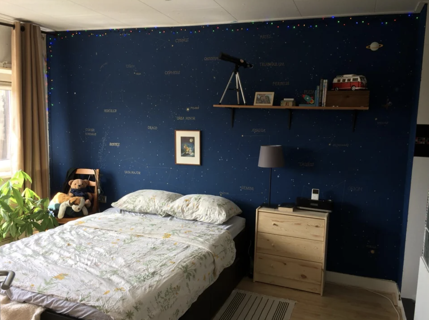 The main focus of this space-themed room is the constellation wall