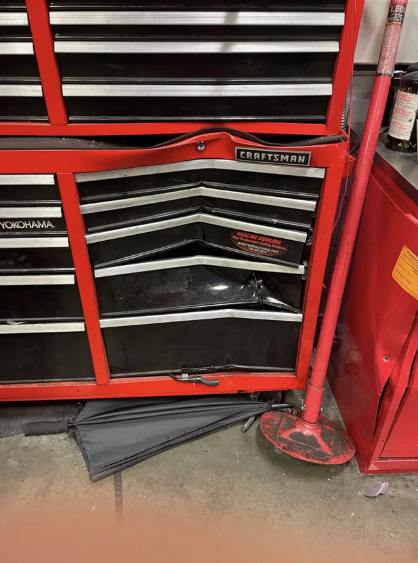 a smashed toolbox