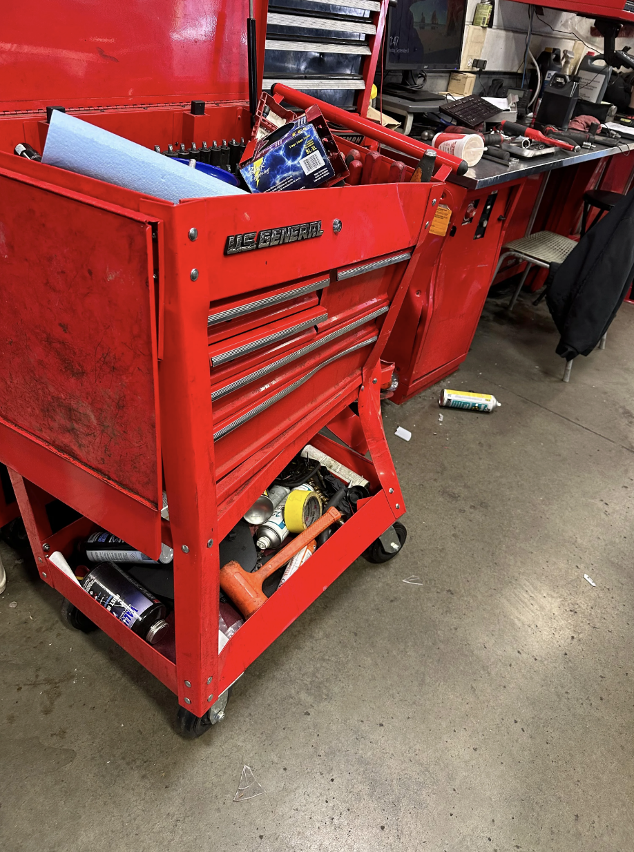a smashed toolbox