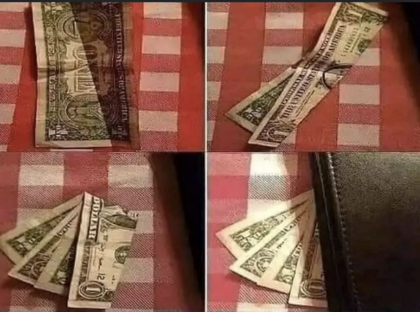 A dollar folded to look like multiple dollars