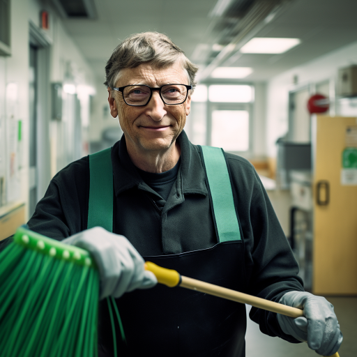 Bill Gates working as a janitor