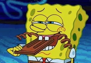 SpongeBob eating a chocolate bar