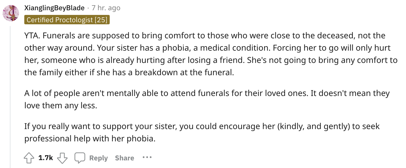 "If you really want to support your sister, you could encourage her…"