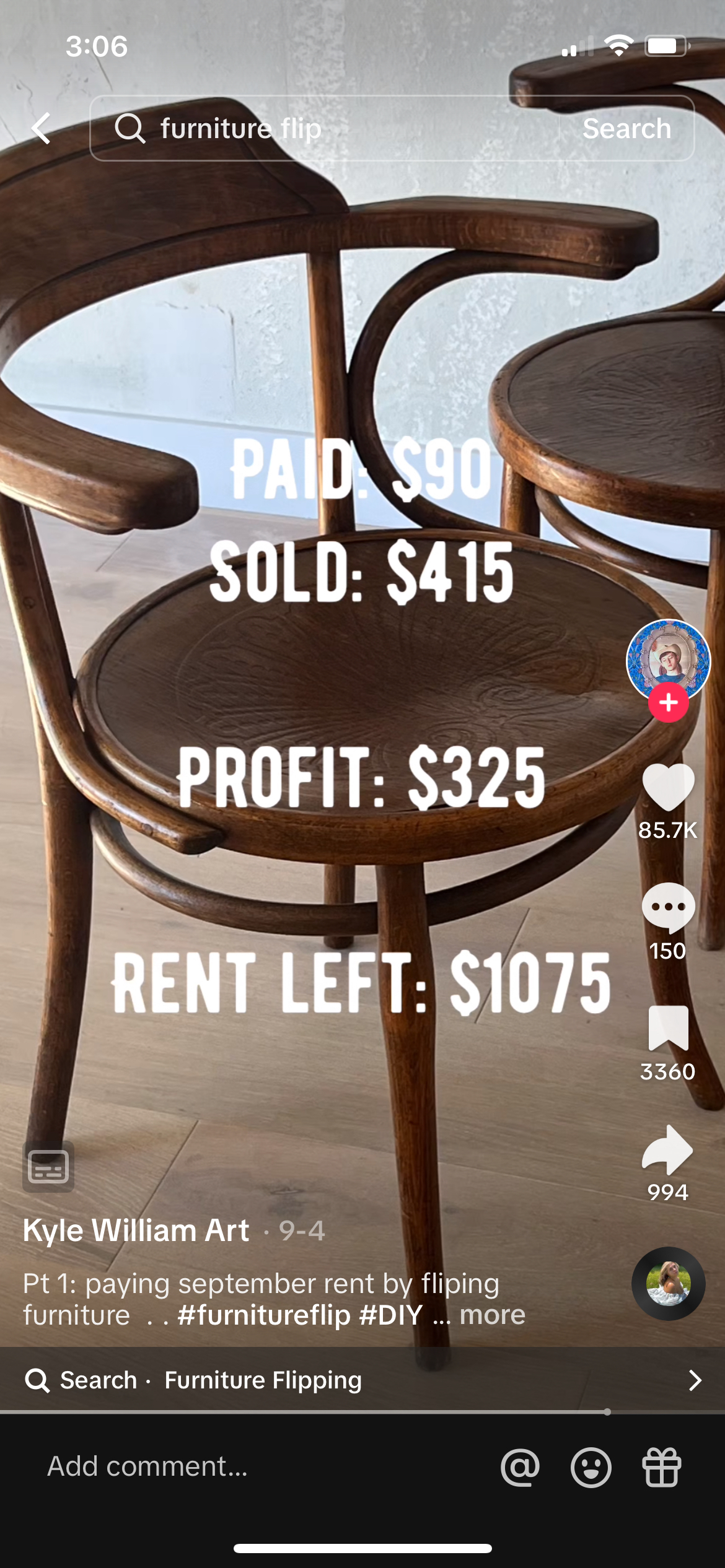 old chairs sold for a profit of $325