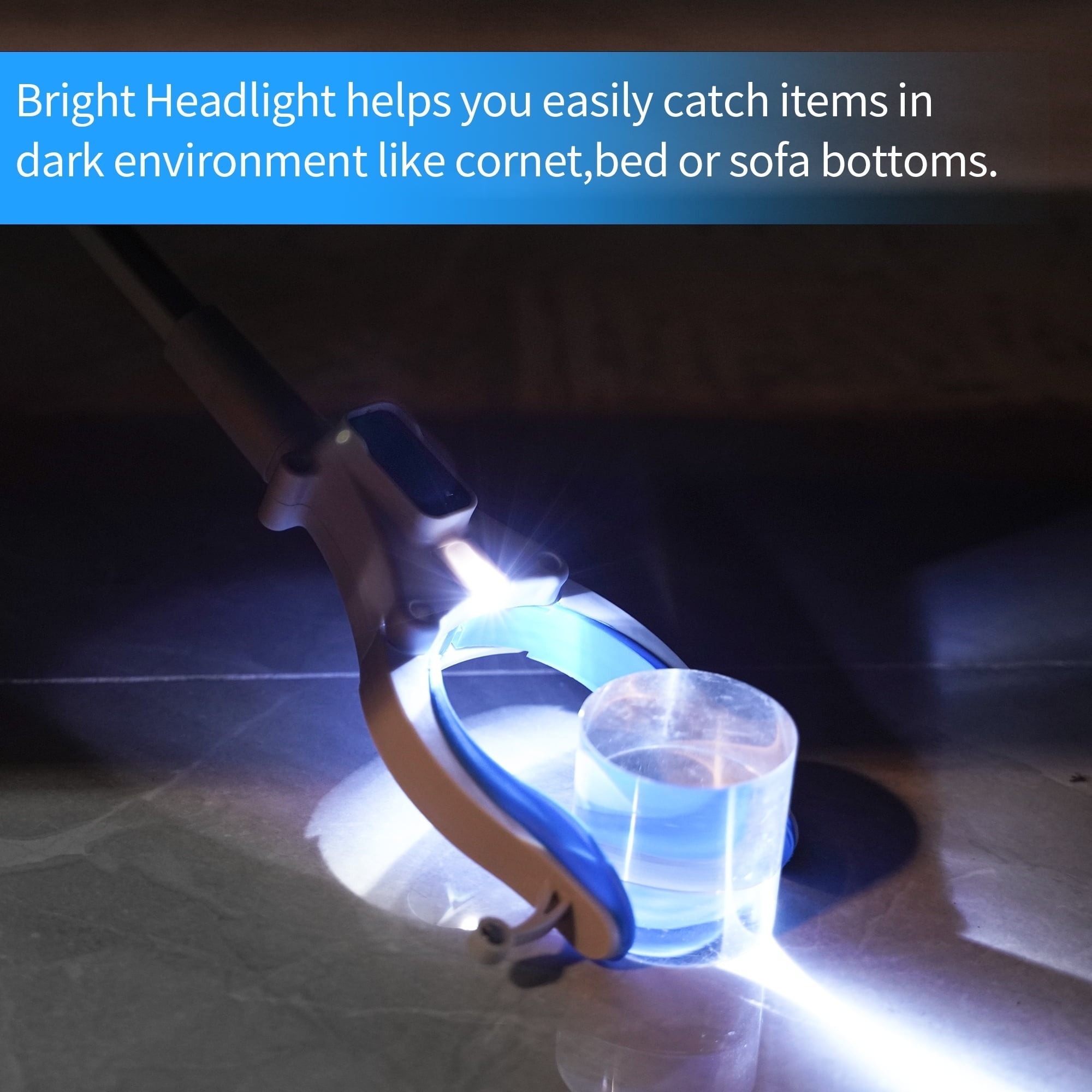 the reacher tool using its light to pick something up