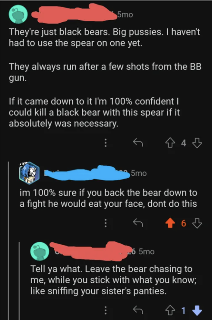 message saying he could fight the bear