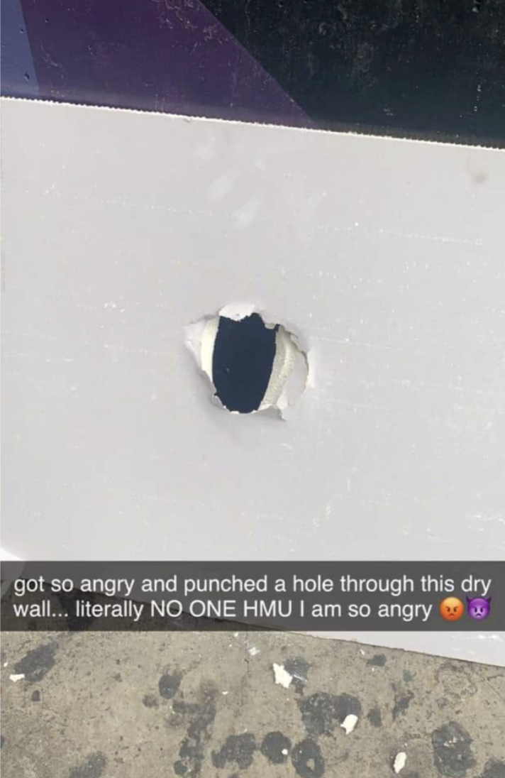 guy shares photo of the hole in his dry wall