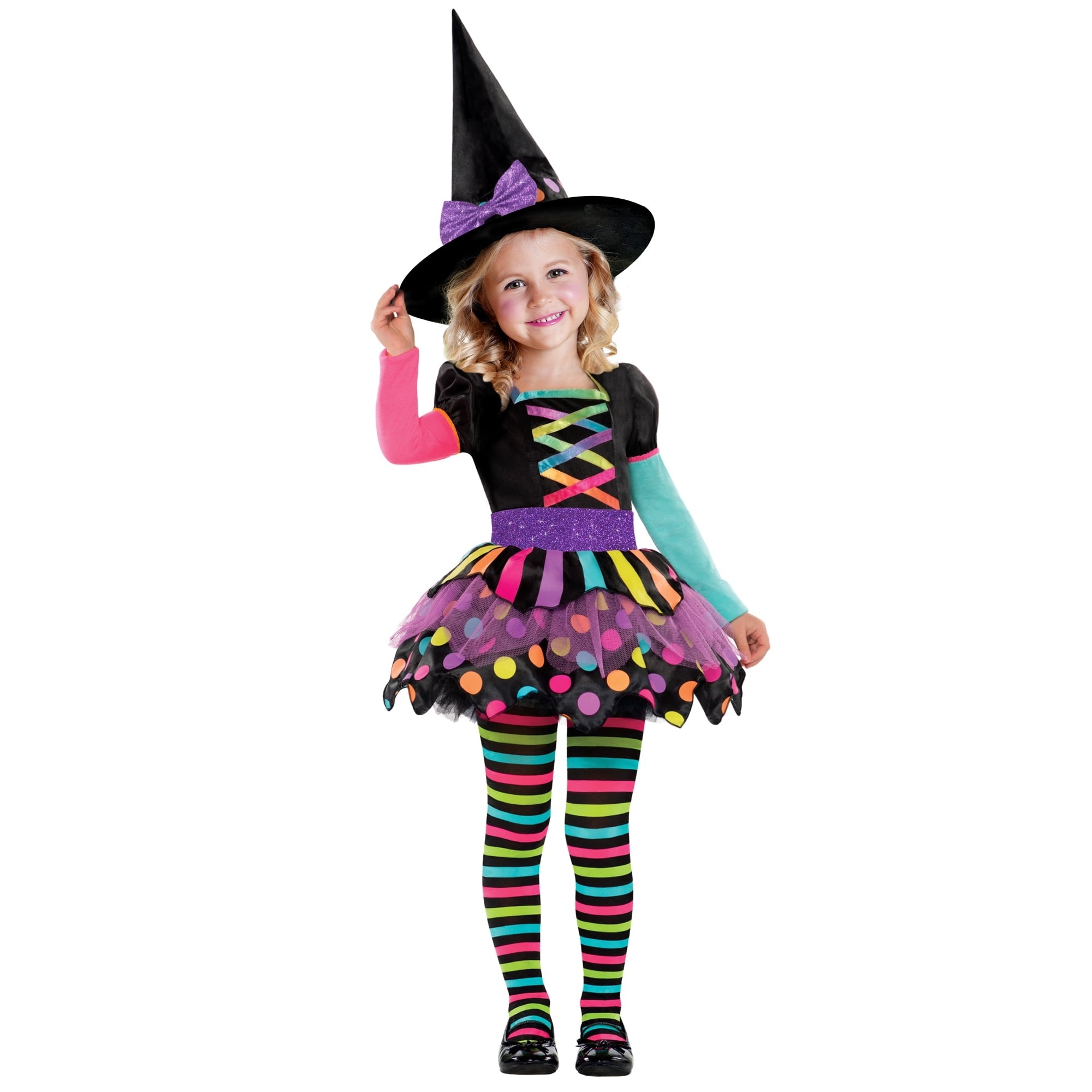 rainbow witch costume on child model