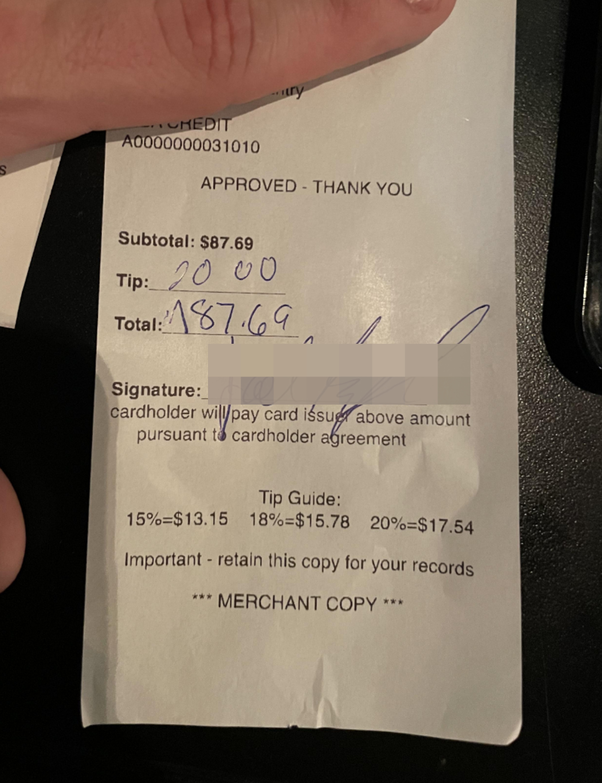 A receipt with an incorrect total