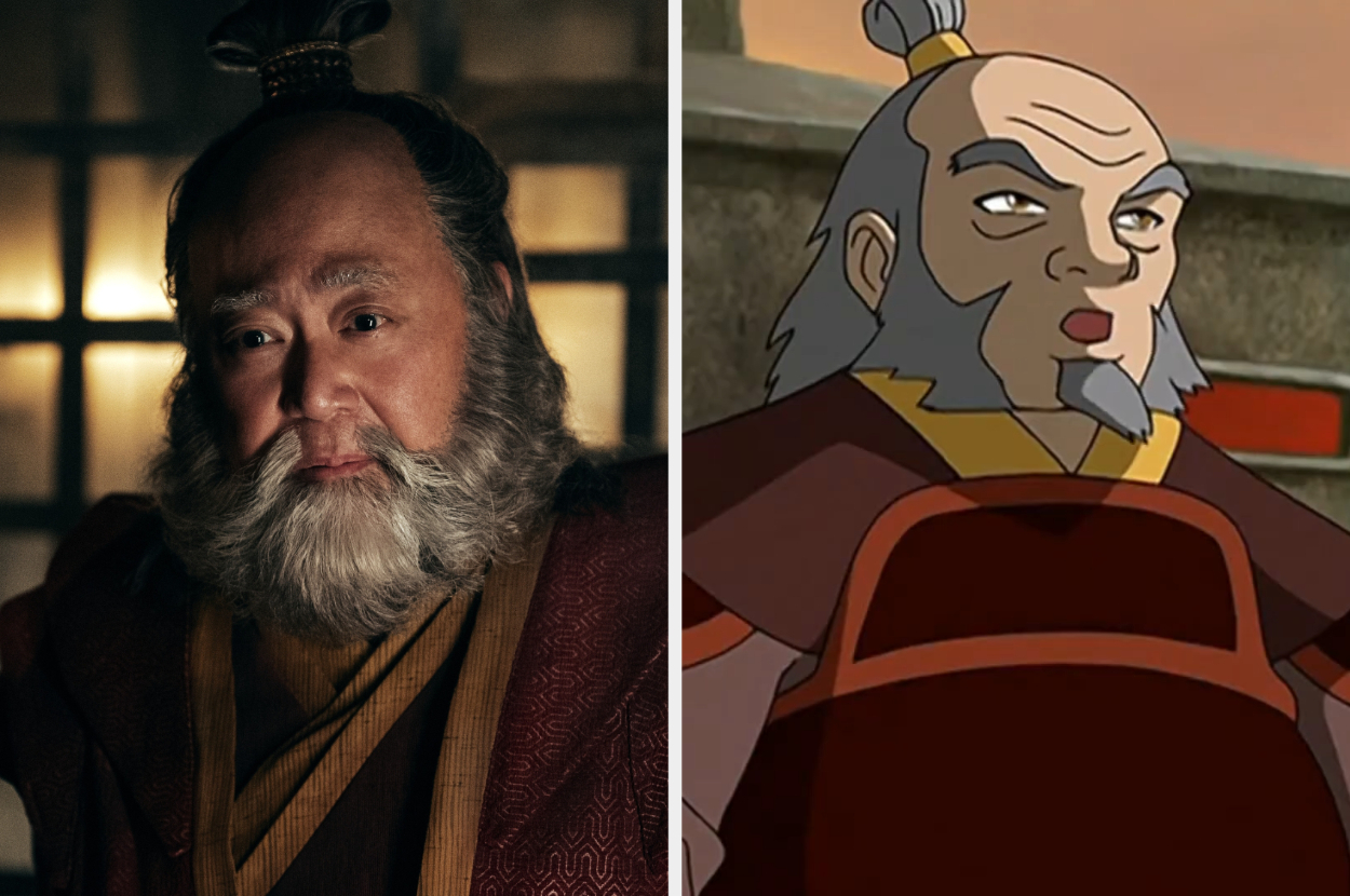 Side-by-side of live-action Iroh and animated Iroh