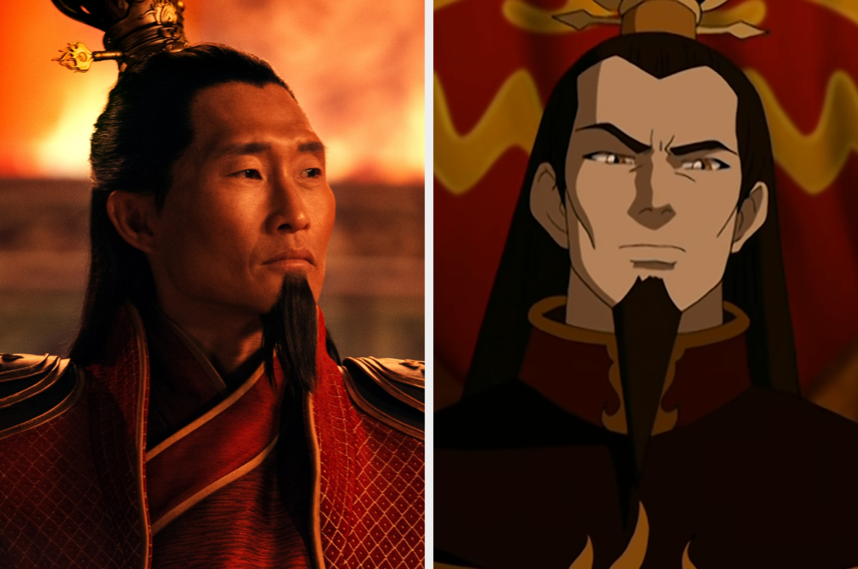 Side-by-side of live-action Ozai and animated Ozai
