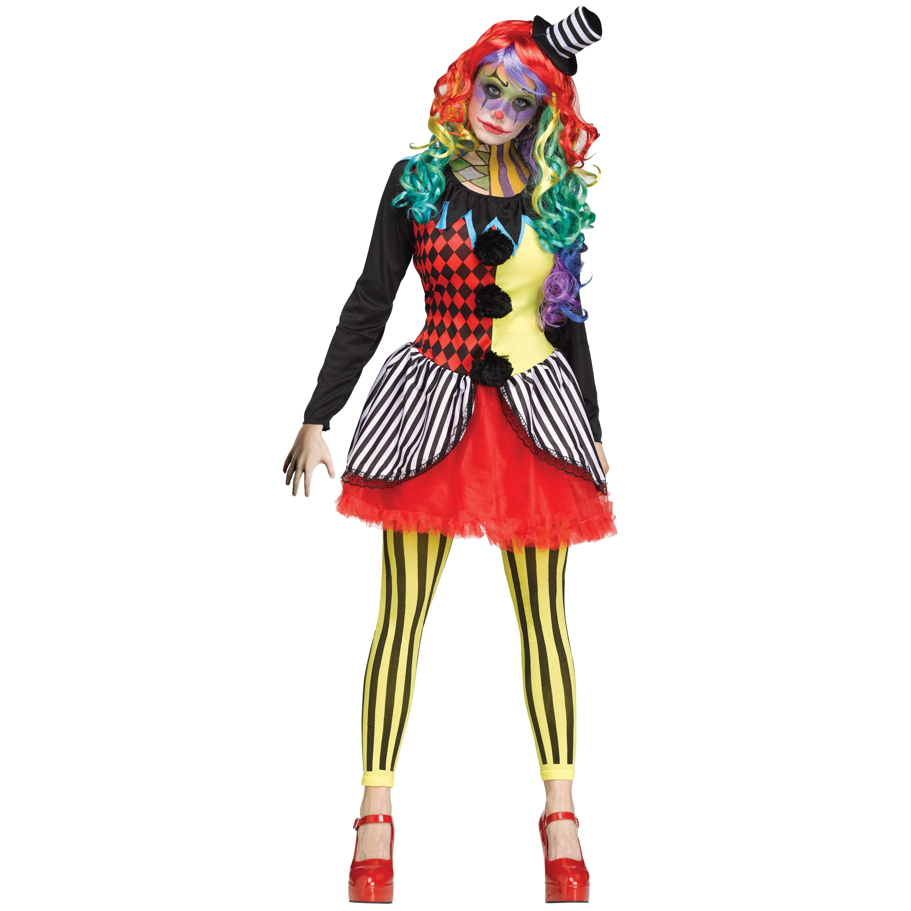 an adult dressed as a freakshow clown