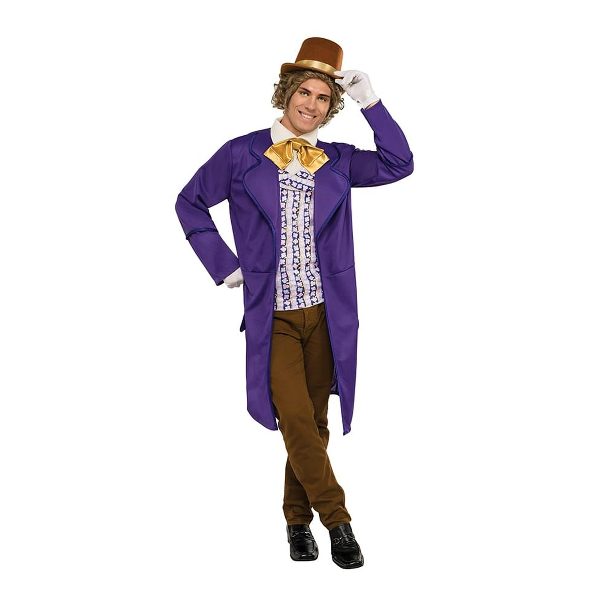 an adult wearing the wonka costume