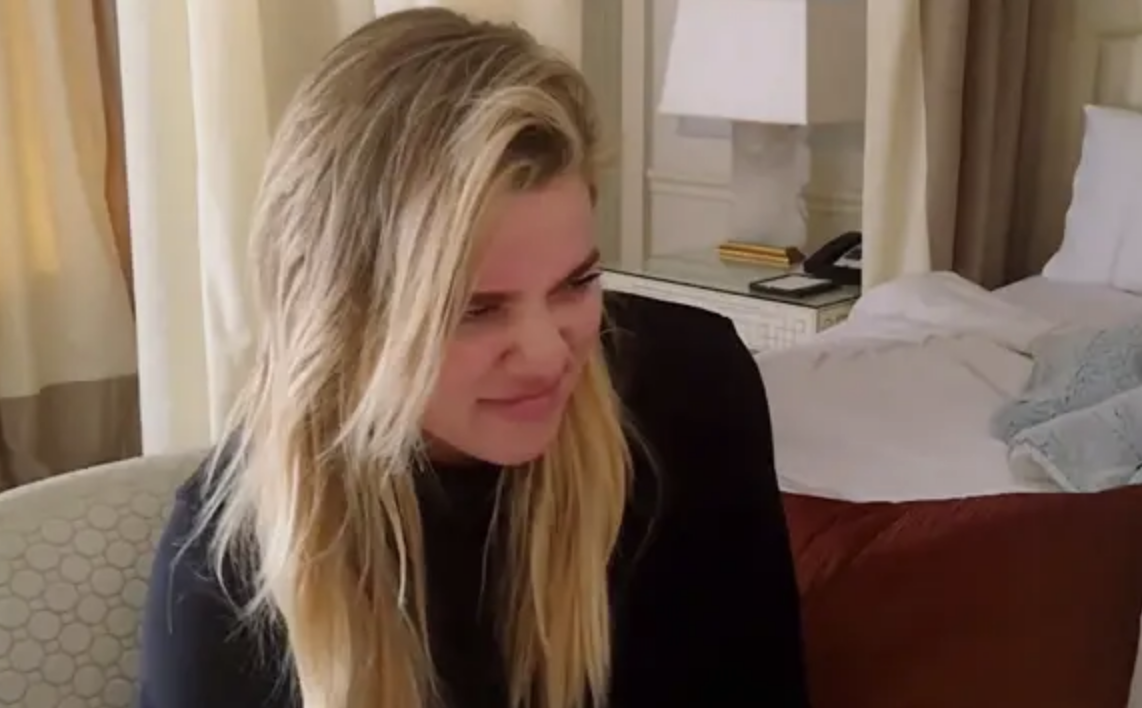Close-up of Khloé making a face