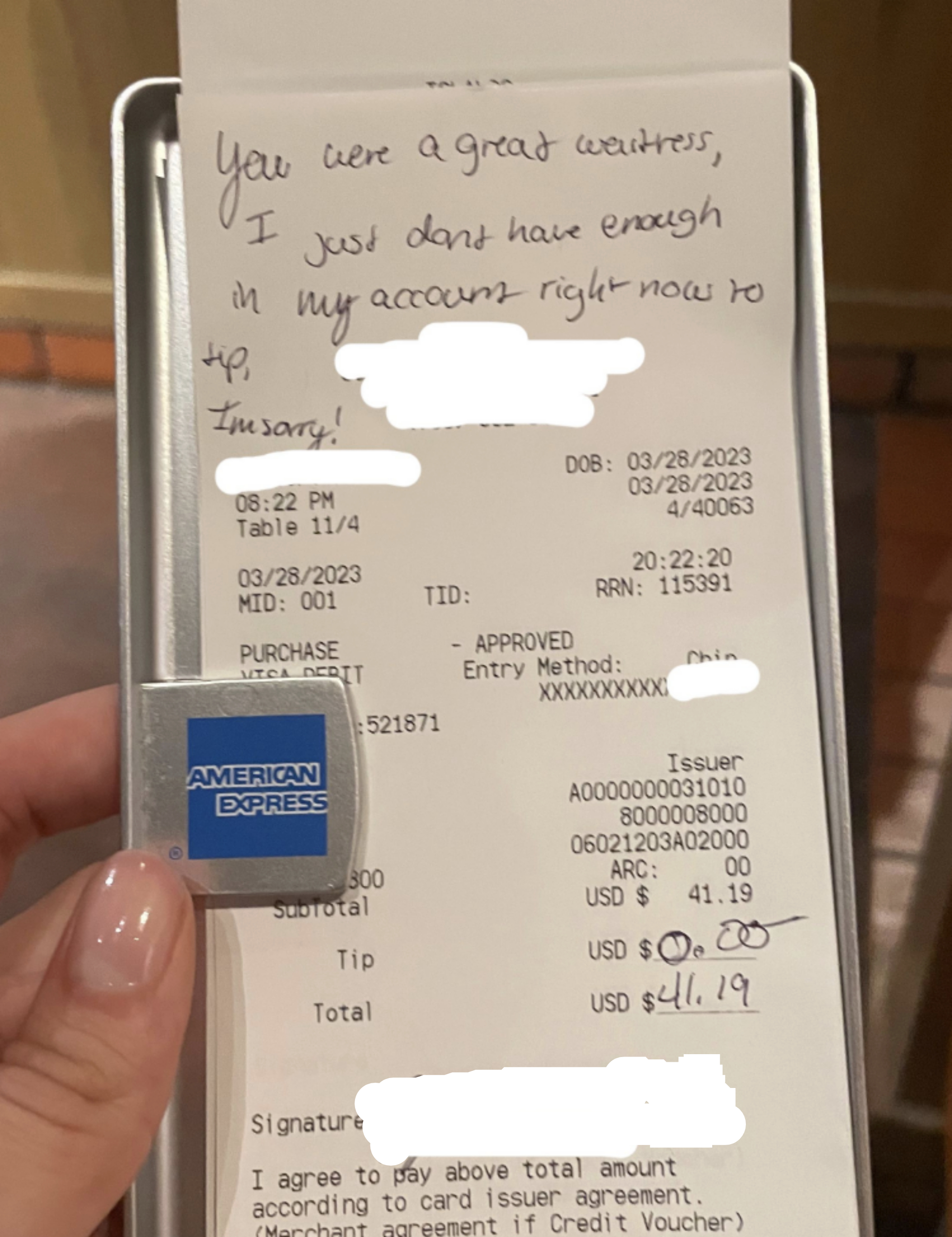 A receipt with no tip