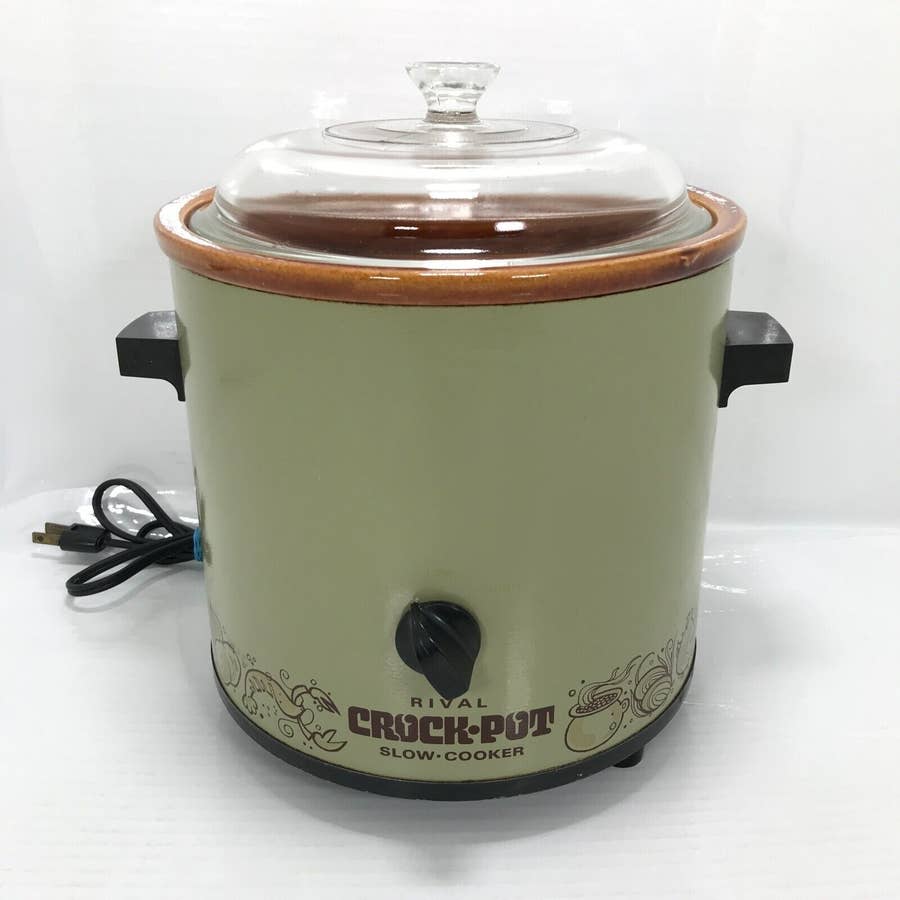 Vintage Sunbeam Mini Crock Pot Slow Cooker Electric Ceramic Pot Yellow  Flowers Retro Small Appliance Kitchenware 