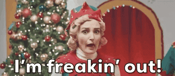 Chloe fineman dressed as an elf says "i'm freakin' out"