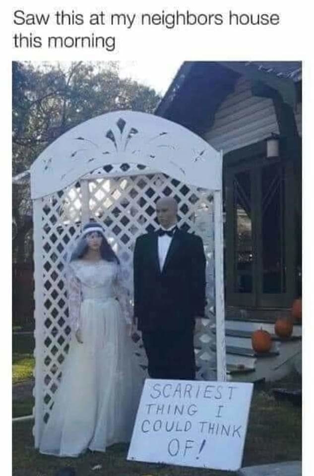 halloween decor is just a set up of people at the alter getting married