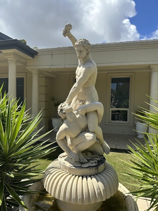Closeup of a garden statue