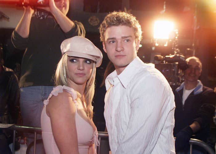 Closeup of Britney Spears and Justin Timberlake