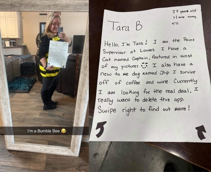 A woman dressed like a bee