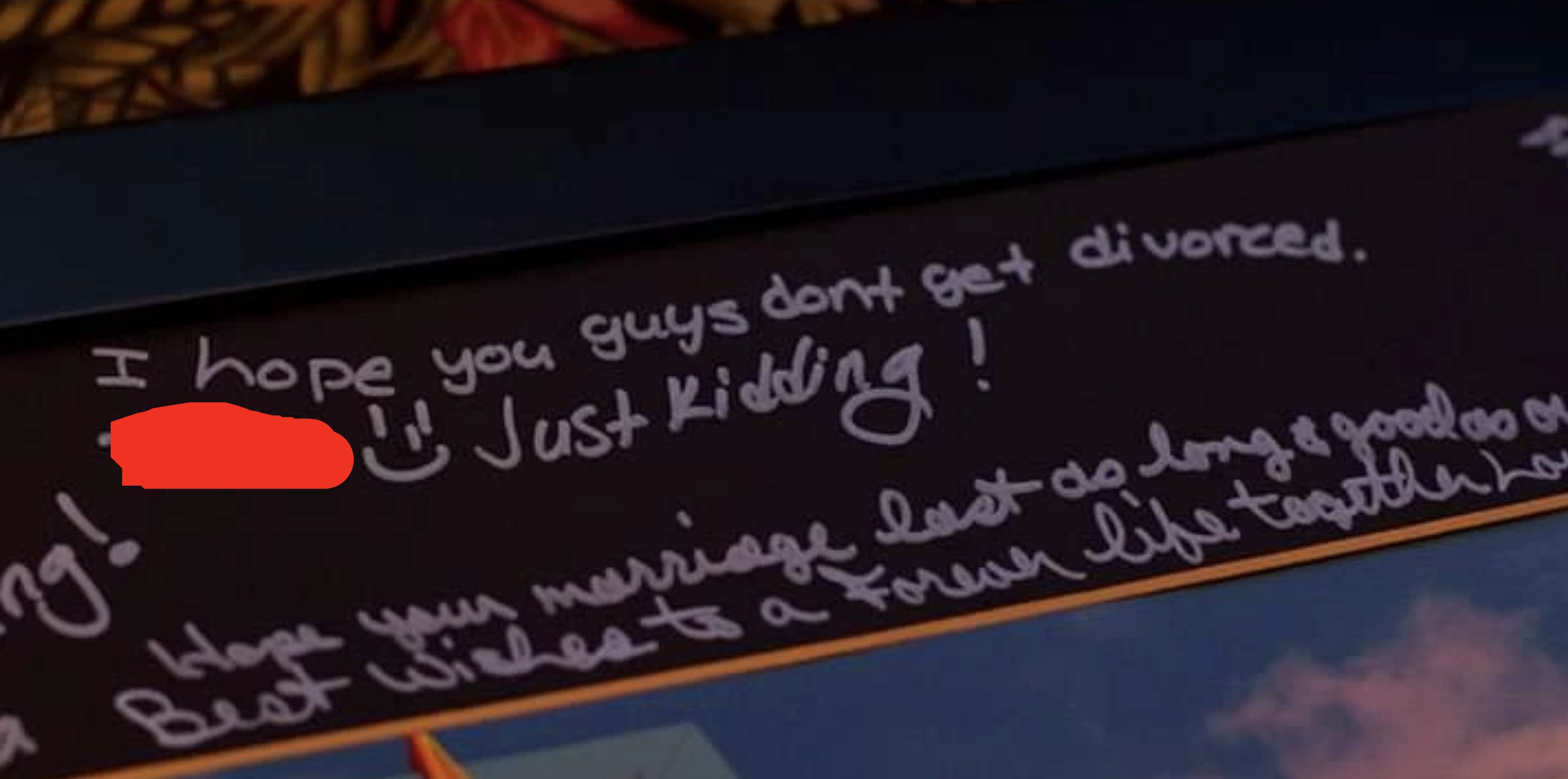 closeup of the message in the guest book