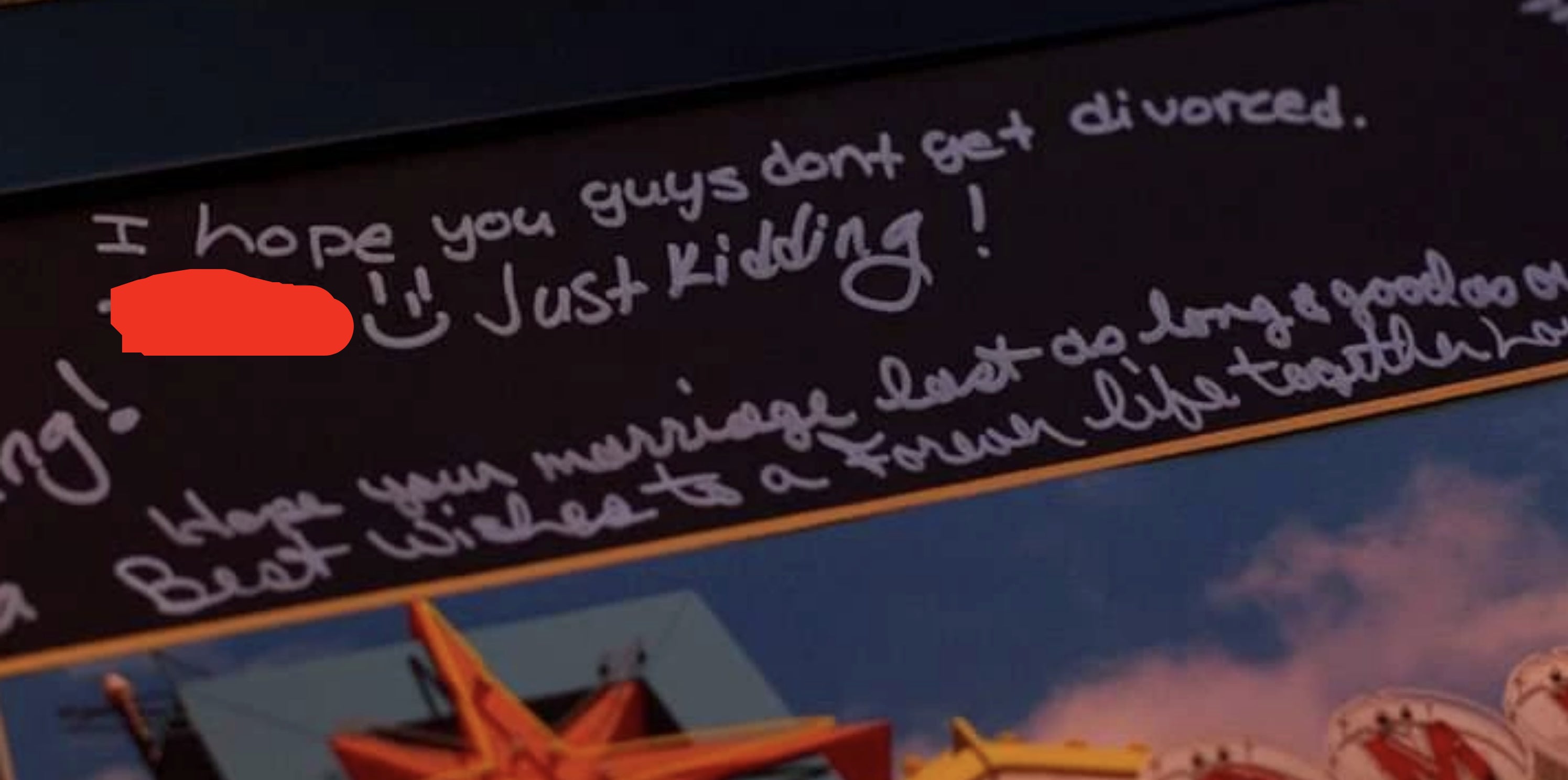closeup of the message in the guest book