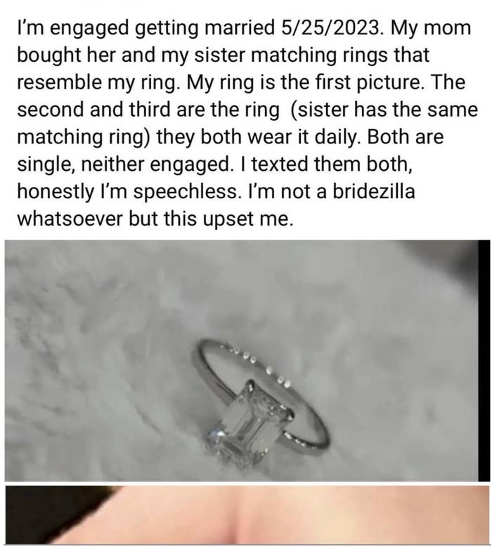 closeup of the square diamond ring