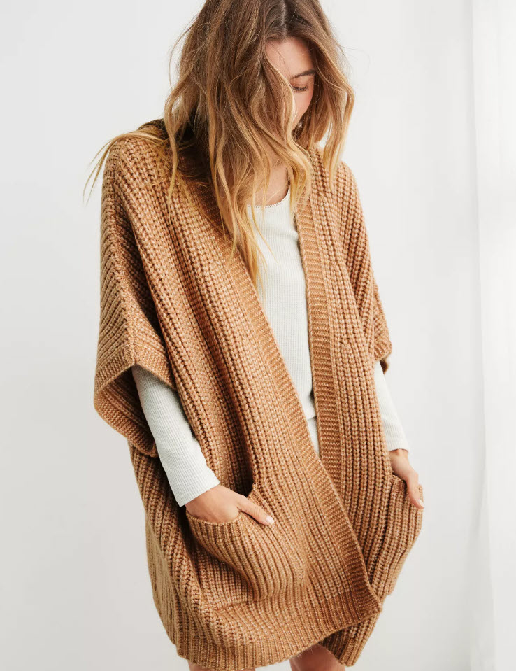 light brown oversized knit cardigan
