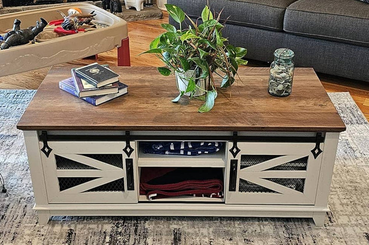wooden coffee table with drawers