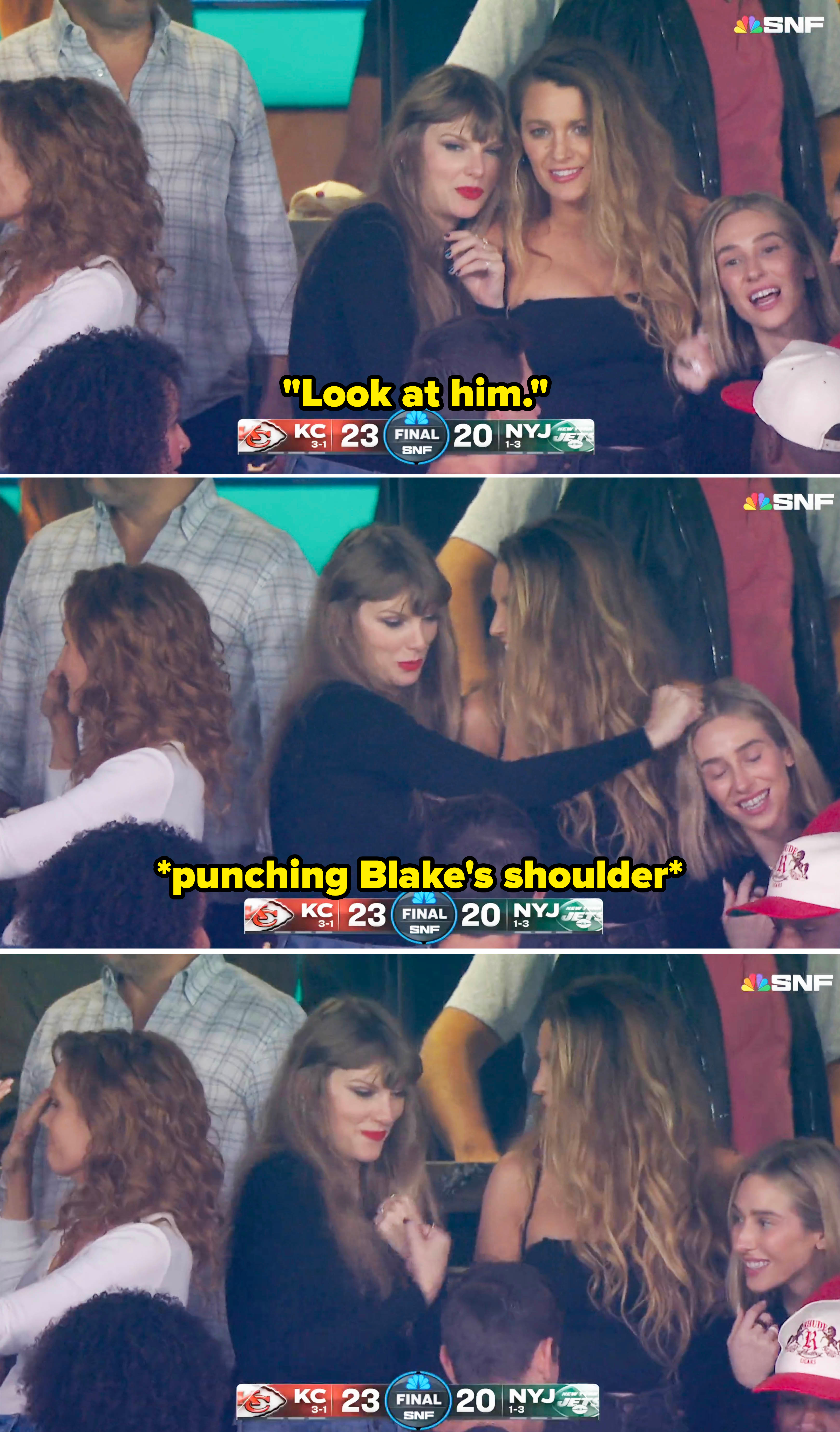 Closeup of Taylor Swift and Blake Lively