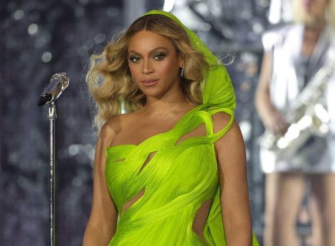 Closeup of Beyoncé onstage