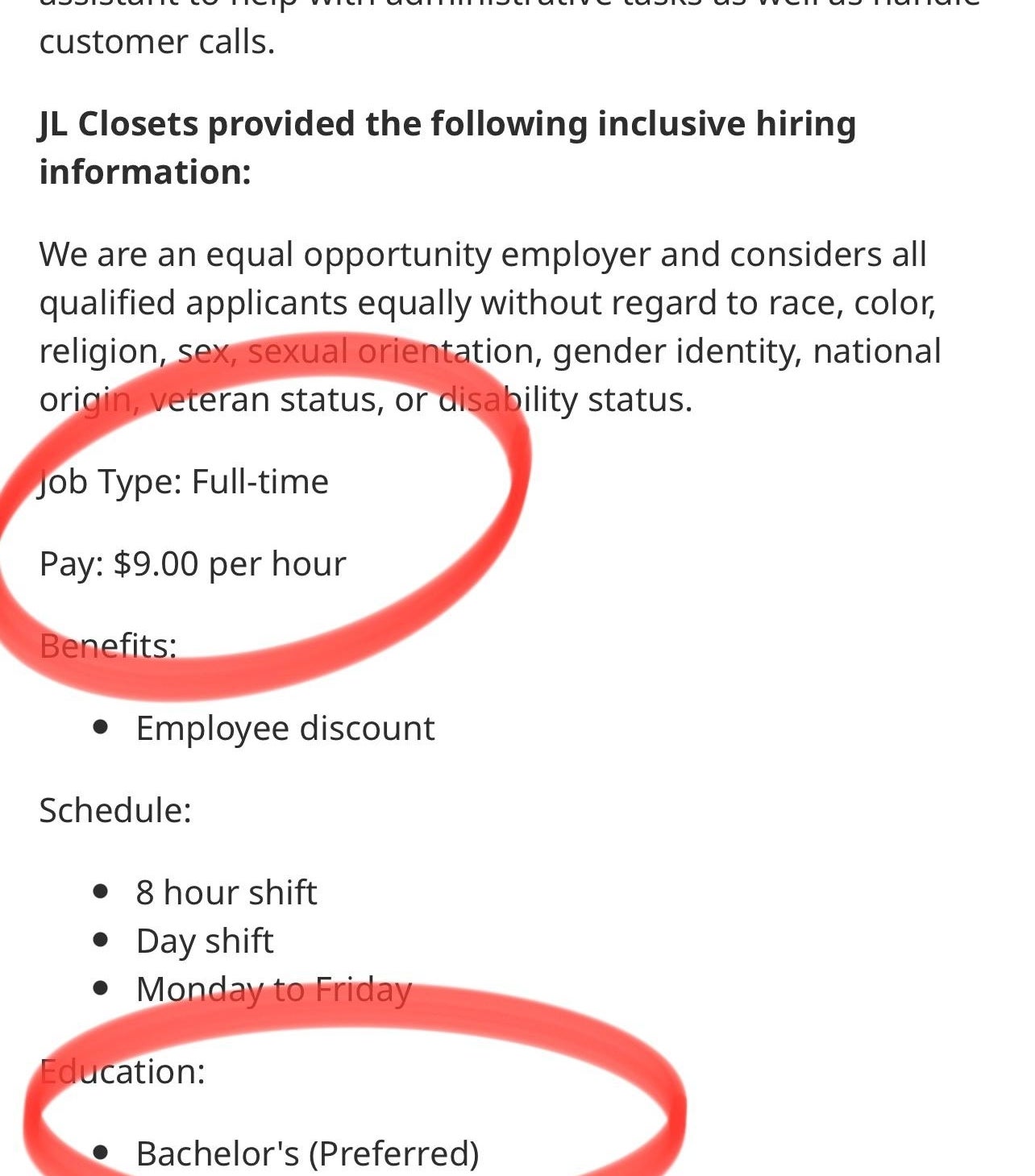 bachelor&#x27;s degree needed but pay is $9 an hour