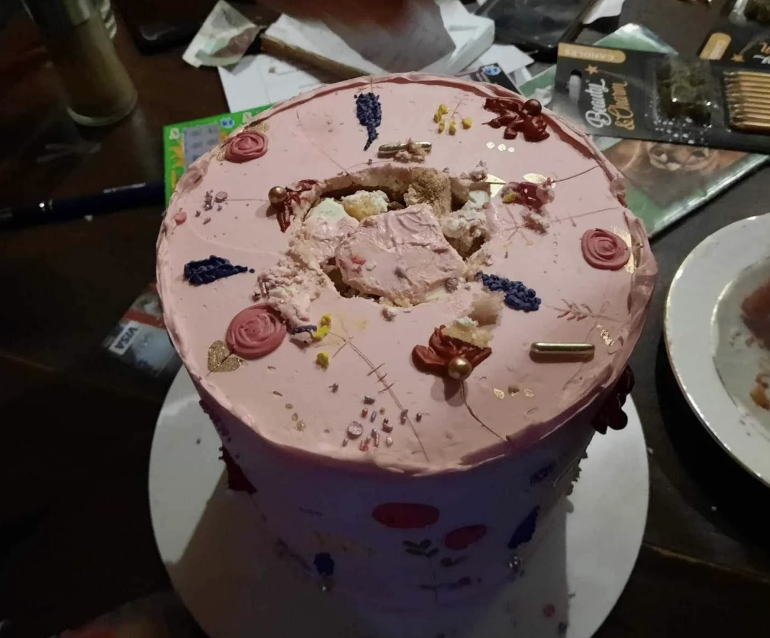 A cake that's been re-stuffed